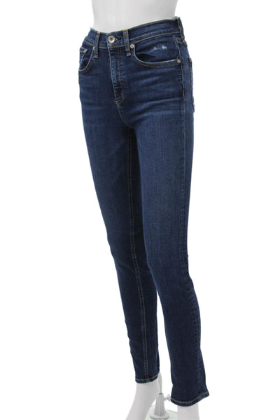Rag & Bone Womens Skinny Ankle Dark Blue High Rise Jeans 30 Inseam Size 25