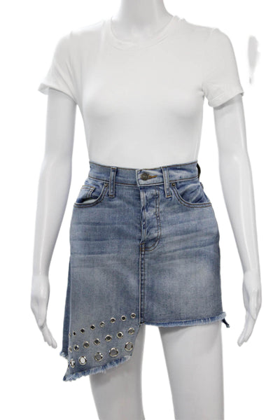 Misa Womens A-Line Mini Skirt Blue Cotton Blend Size 25