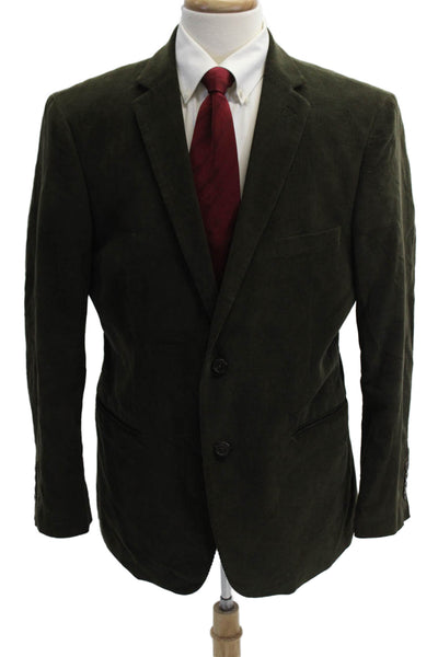Alan Flusser Mens Classic Green Cotton Sport Coat Button Collared Size L