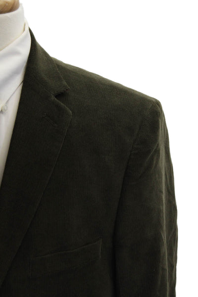 Alan Flusser Mens Classic Green Cotton Sport Coat Button Collared Size L