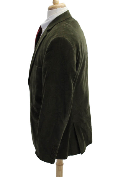 Alan Flusser Mens Classic Green Cotton Sport Coat Button Collared Size L