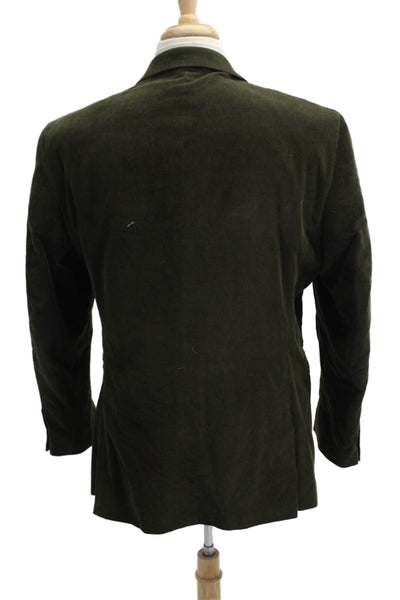Alan Flusser Mens Classic Green Cotton Sport Coat Button Collared Size L