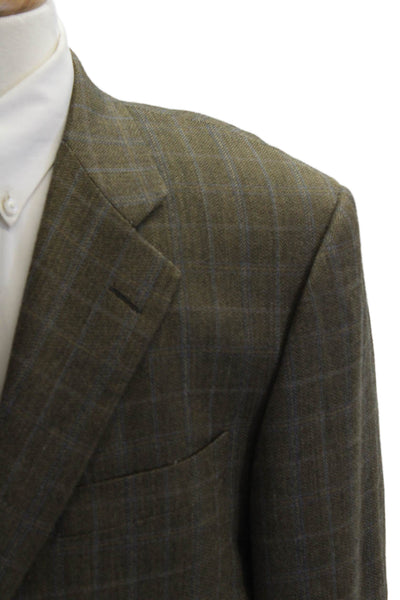 Hickey Freeman Mens Sport Coat Brown Plaid Wool Long Sleeve Size 43