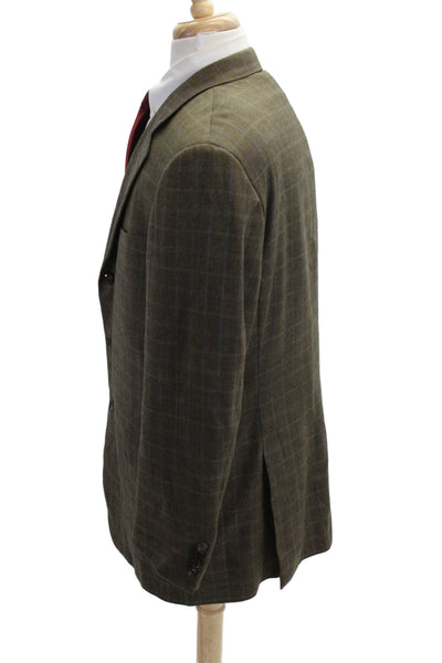 Hickey Freeman Mens Sport Coat Brown Plaid Wool Long Sleeve Size 43