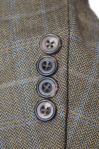 Hickey Freeman Mens Sport Coat Brown Plaid Wool Long Sleeve Size 43