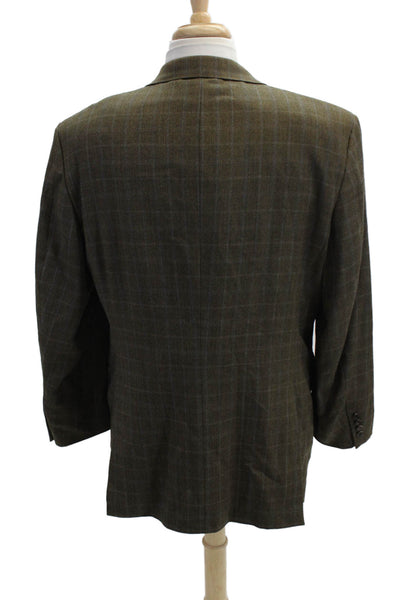 Hickey Freeman Mens Sport Coat Brown Plaid Wool Long Sleeve Size 43
