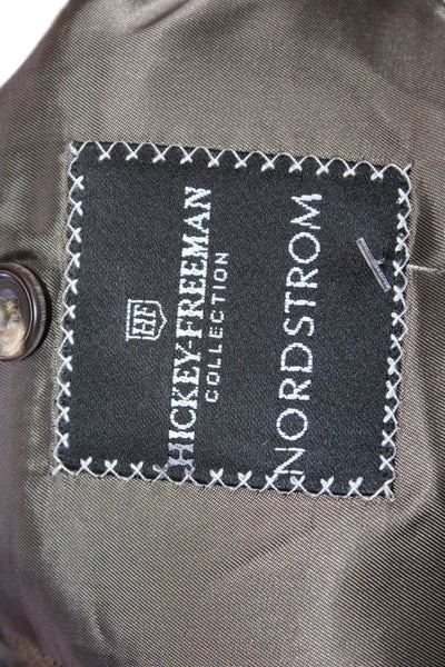 Hickey Freeman Mens Sport Coat Brown Plaid Wool Long Sleeve Size 43