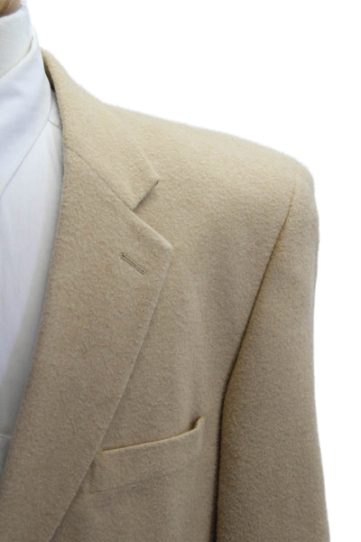 Botany Men Beige Camelhair Solid Collared Button Blazer Classic Fall Size 46