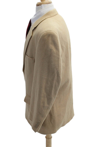 Botany Men Beige Camelhair Solid Collared Button Blazer Classic Fall Size 46