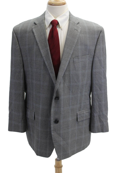 Michael Kors Mens Gray Check Suit Jacket Button Polyester Rayon Size 46