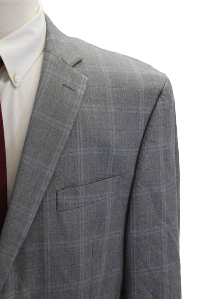 Michael Kors Mens Gray Check Suit Jacket Button Polyester Rayon Size 46