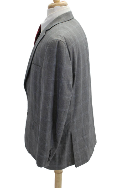 Michael Kors Mens Gray Check Suit Jacket Button Polyester Rayon Size 46