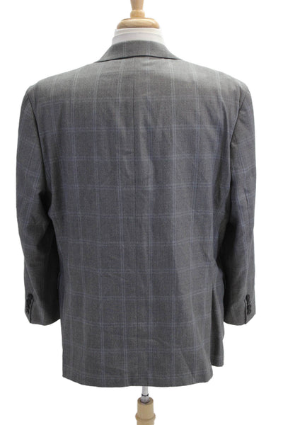 Michael Kors Mens Gray Check Suit Jacket Button Polyester Rayon Size 46