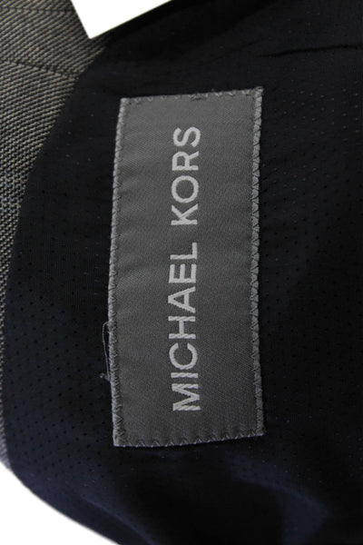 Michael Kors Mens Gray Check Suit Jacket Button Polyester Rayon Size 46