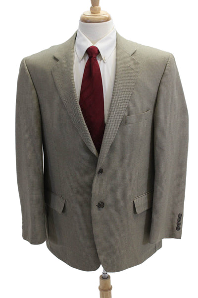 Stafford Mens Beige Check Camel Hair Suit Jacket Button Classic Size 44