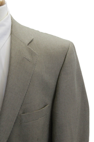 Stafford Mens Beige Check Camel Hair Suit Jacket Button Classic Size 44