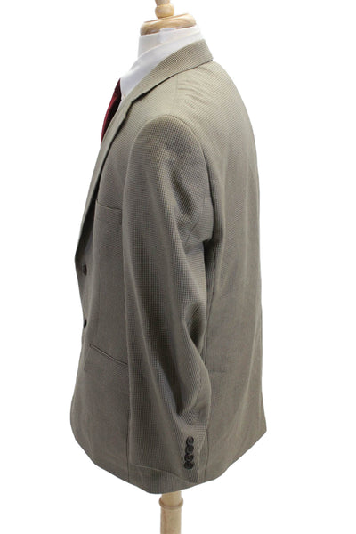 Stafford Mens Beige Check Camel Hair Suit Jacket Button Classic Size 44