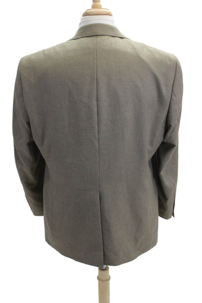 Stafford Mens Beige Check Camel Hair Suit Jacket Button Classic Size 44