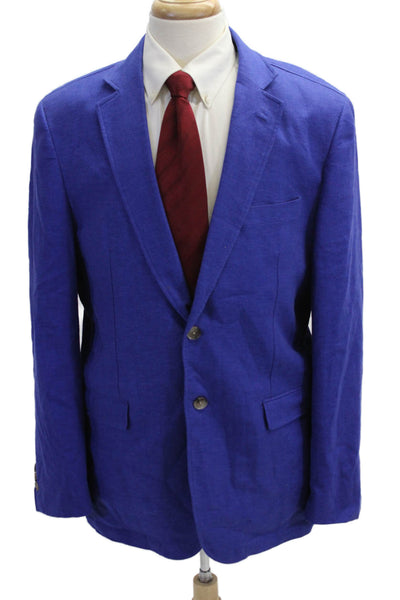Alan Flusser Mens Blue Wool Blend Collared Button Blazer Longsleeve Size L