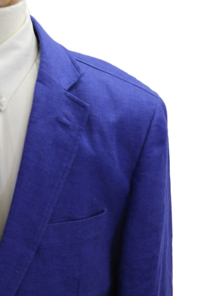 Alan Flusser Mens Blue Wool Blend Collared Button Blazer Longsleeve Size L