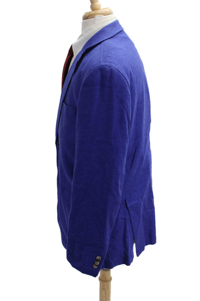 Alan Flusser Mens Blue Wool Blend Collared Button Blazer Longsleeve Size L
