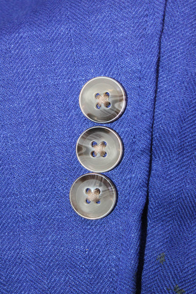 Alan Flusser Mens Blue Wool Blend Collared Button Blazer Longsleeve Size L