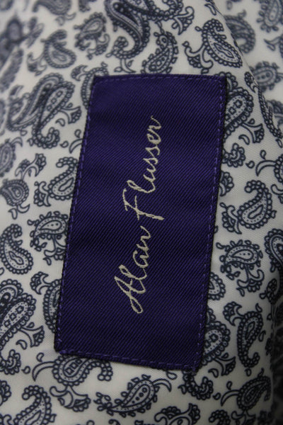 Alan Flusser Mens Blue Wool Blend Collared Button Blazer Longsleeve Size L