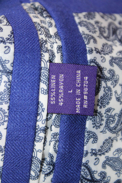 Alan Flusser Mens Blue Wool Blend Collared Button Blazer Longsleeve Size L