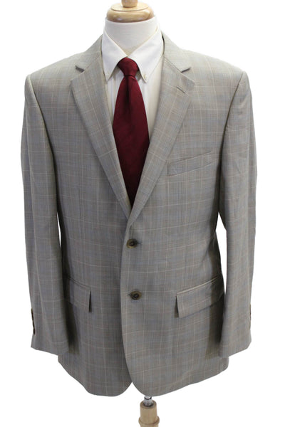 Pronto Uomo Mens Gray Plaid Wool Blend Suit Jacket Button Collared Size 42