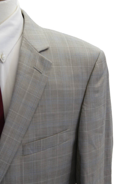 Pronto Uomo Mens Gray Plaid Wool Blend Suit Jacket Button Collared Size 42