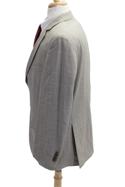 Pronto Uomo Mens Gray Plaid Wool Blend Suit Jacket Button Collared Size 42