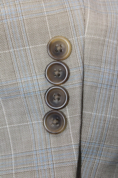 Pronto Uomo Mens Gray Plaid Wool Blend Suit Jacket Button Collared Size 42