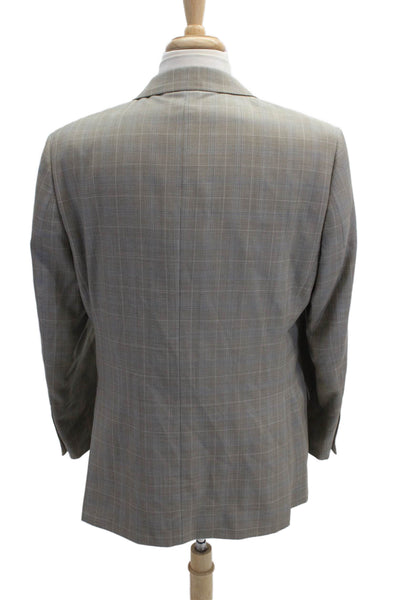 Pronto Uomo Mens Gray Plaid Wool Blend Suit Jacket Button Collared Size 42