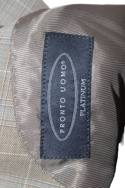Pronto Uomo Mens Gray Plaid Wool Blend Suit Jacket Button Collared Size 42