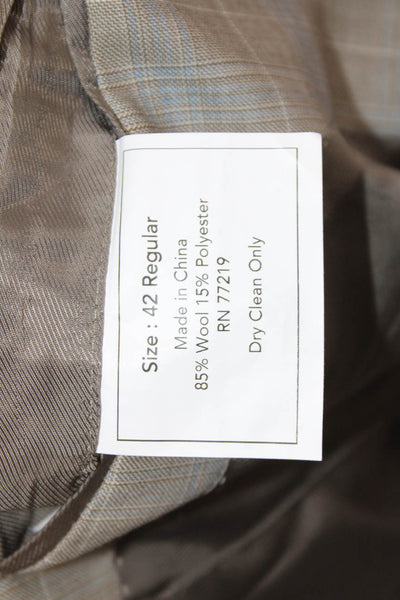 Pronto Uomo Mens Gray Plaid Wool Blend Suit Jacket Button Collared Size 42