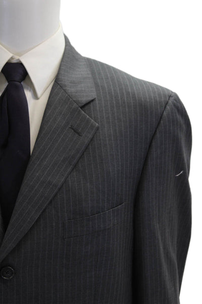 Turnbury Mens 2 Piece Dark Gray Striped Wool Suit Button Collared Size 42