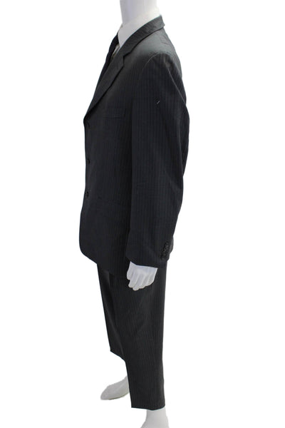 Turnbury Mens 2 Piece Dark Gray Striped Wool Suit Button Collared Size 42
