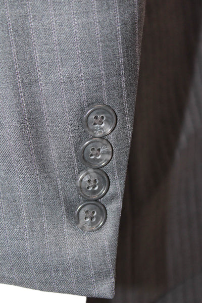 Turnbury Mens 2 Piece Dark Gray Striped Wool Suit Button Collared Size 42