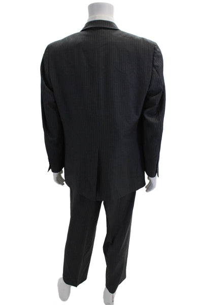 Turnbury Mens 2 Piece Dark Gray Striped Wool Suit Button Collared Size 42