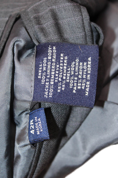 Turnbury Mens 2 Piece Dark Gray Striped Wool Suit Button Collared Size 42