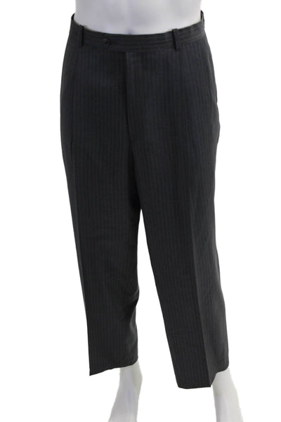 Turnbury Mens 2 Piece Dark Gray Striped Wool Suit Button Collared Size 42