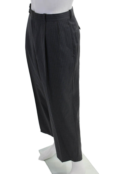 Turnbury Mens 2 Piece Dark Gray Striped Wool Suit Button Collared Size 42