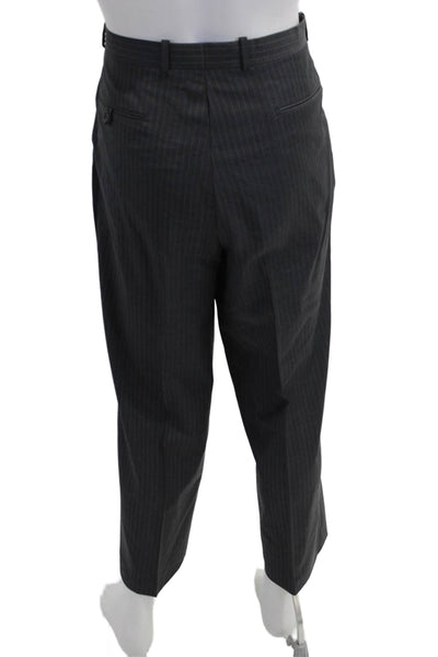 Turnbury Mens 2 Piece Dark Gray Striped Wool Suit Button Collared Size 42