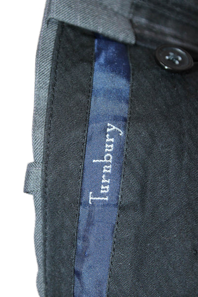 Turnbury Mens 2 Piece Dark Gray Striped Wool Suit Button Collared Size 42