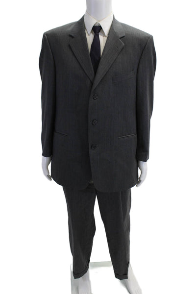 Stafford Mens 2 Piece Herringbone Dark Gray 100% Wool Suit Size 42