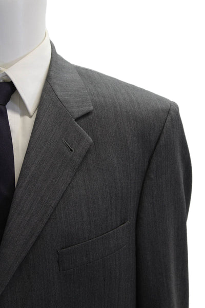 Stafford Mens 2 Piece Herringbone Dark Gray 100% Wool Suit Size 42