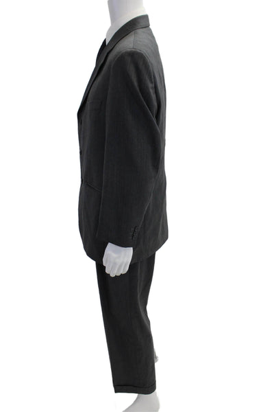 Stafford Mens 2 Piece Herringbone Dark Gray 100% Wool Suit Size 42