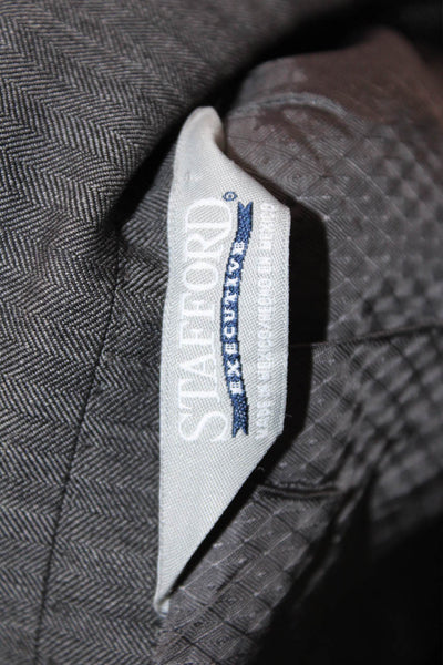 Stafford Mens 2 Piece Herringbone Dark Gray 100% Wool Suit Size 42
