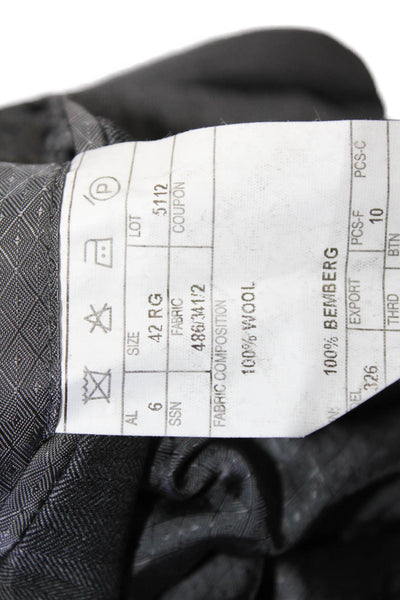 Stafford Mens 2 Piece Herringbone Dark Gray 100% Wool Suit Size 42