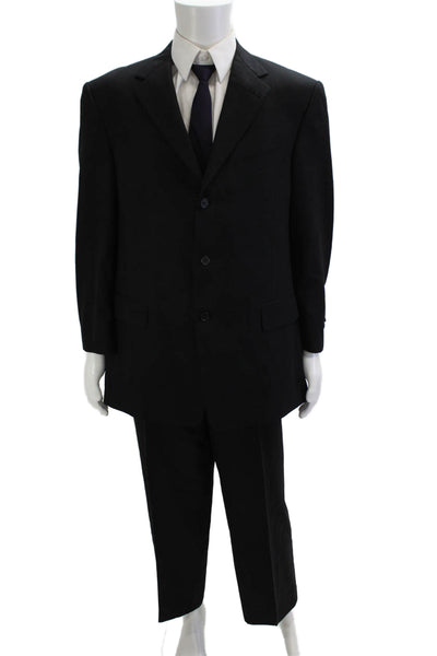 Hart Schaffner Marx Mens 2 Piece Black Wool Suit Big & Tall Size 42